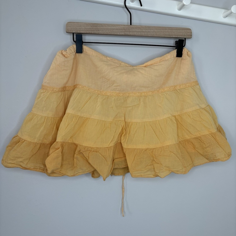 Mini Ruffle Skirt Yellow Gold Boho Large Festival Cotton Pastel Gypsy Coquette - Picture 2 of 6